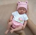 Lily Pad 30cm Full Solid Silicone Sleeping Reborn Baby Doll ✨ Hand-Rooted Lashes, Ultra Soft Stretchable Limbs, Pink Frog Outfit Included