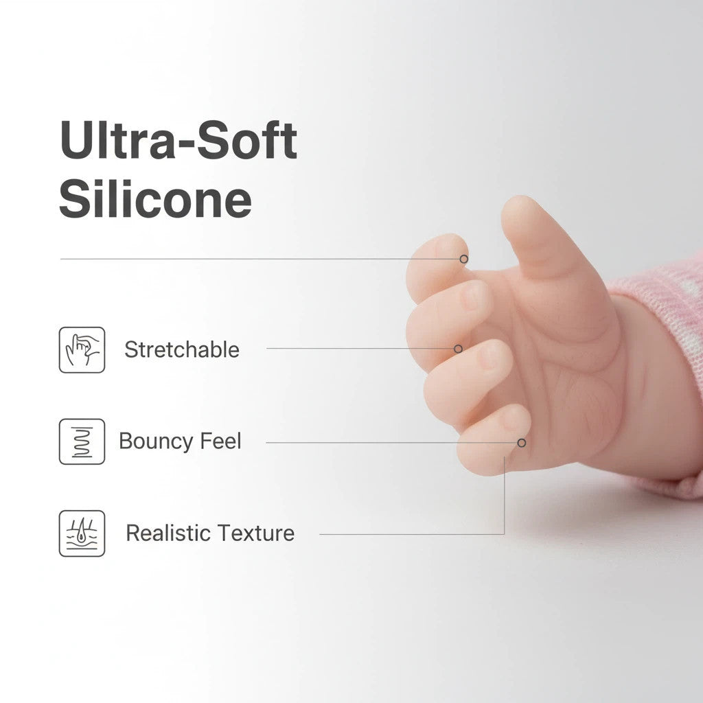 Lily Anne 30cm Full Solid Silicone Open-Eye Reborn Baby Doll, Pink Floral Romper Outfit Included