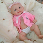 Daisy Mae 30cm Full Solid Silicone Open-Mouth Girl Reborn Baby Doll ✨ Stretchable Limbs, Washable, Pink Knit Bow Outfit Included