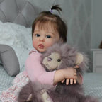 Emmeline Grace Boneca Bebê Reborn Ultrafotorealista de 22/24 polegadas 22 polegadas Corpo de Vinil Macio / 24 polegadas Corpo de Pano Opcional, Cabelo Enraizado à Mão, Pele Simulada em 3D, Vestido de Renda Rosa Incluído