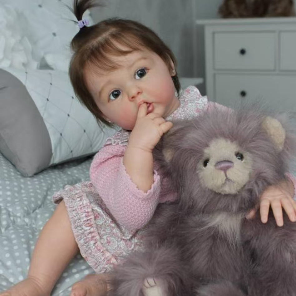 Emmeline Grace 22/24 Inch Ultra-Realistic Reborn Baby Doll 22in Full Soft Vinyl / 24in Cloth Body Optional, Hand-Rooted Hair, 3D Simulated Skin, Pink Lace Dress Included