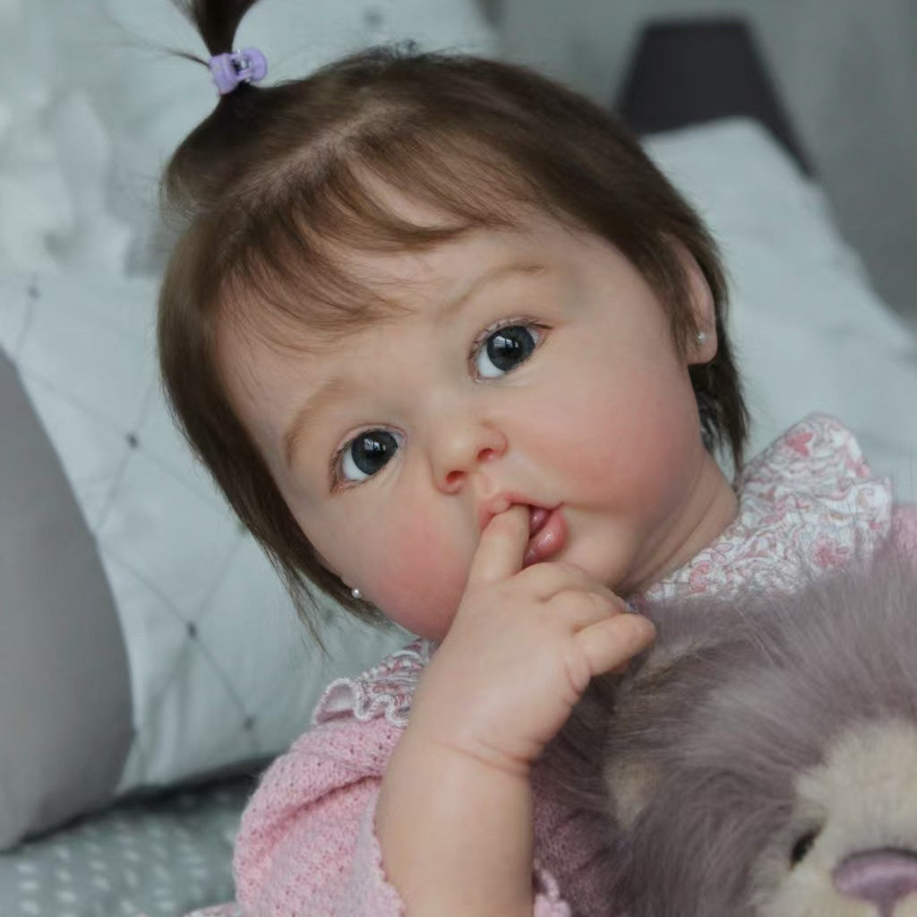 Emmeline Grace 22/24 Inch Ultra-Realistic Reborn Baby Doll 22in Full Soft Vinyl / 24in Cloth Body Optional, Hand-Rooted Hair, 3D Simulated Skin, Pink Lace Dress Included