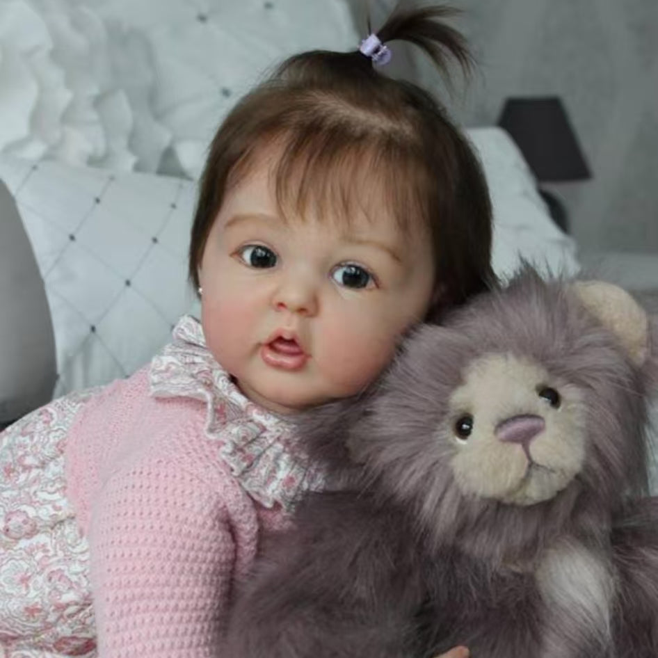 Emmeline Grace 22/24 Inch Ultra-Realistic Reborn Baby Doll 22in Full Soft Vinyl / 24in Cloth Body Optional, Hand-Rooted Hair, 3D Simulated Skin, Pink Lace Dress Included