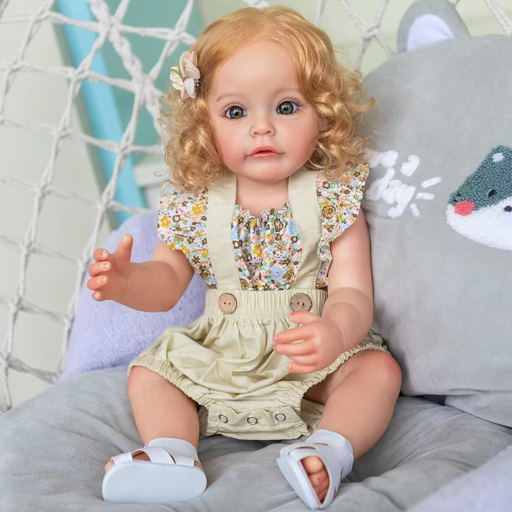 Matilda Rose 22 Inch Ultra-Realistic Full Vinyl Reborn Baby Doll ✨ Floral Overalls Outfit Included
