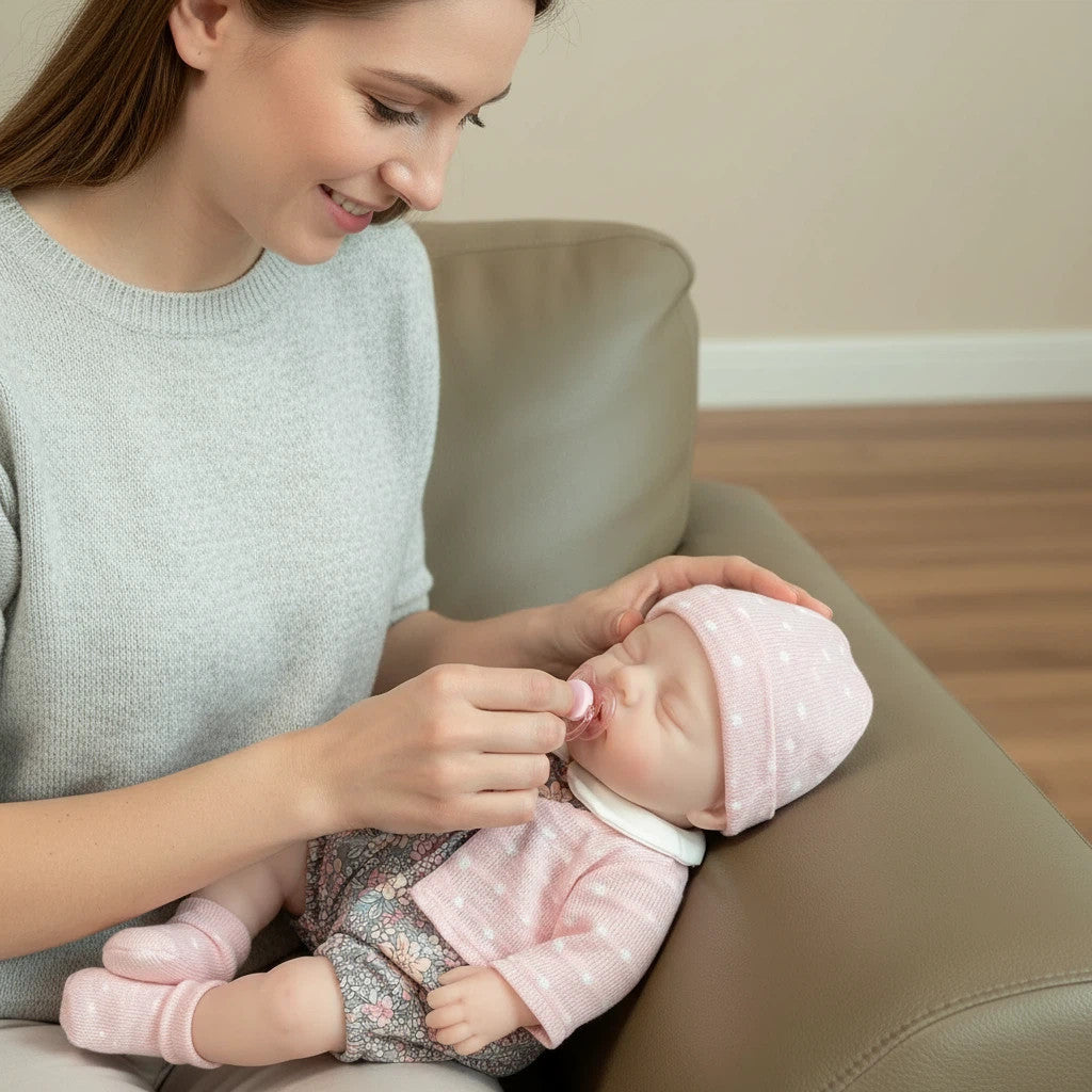 Lily Anne 30cm Full Solid Silicone Open-Eye Reborn Baby Doll, Pink Floral Romper Outfit Included