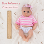 Boneca Bebê Reborn de Silicone Sólido Lulu 20cm, Membros Flexíveis, Roupa de Malha Listrada Rosa Incluída