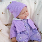 Lavender Bloom 30cm Full Solid Silicone Open-Mouth Sleeping Reborn Baby Doll ✨ Stretchable Limbs, Washable, Purple Floral Knit Outfit Included
