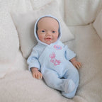 Boneca Bebê Reborn de Silicone Sólido Completo, 20cm, da Blue Bunny, Roupa Fofa de Coelho com Capuz Incluída