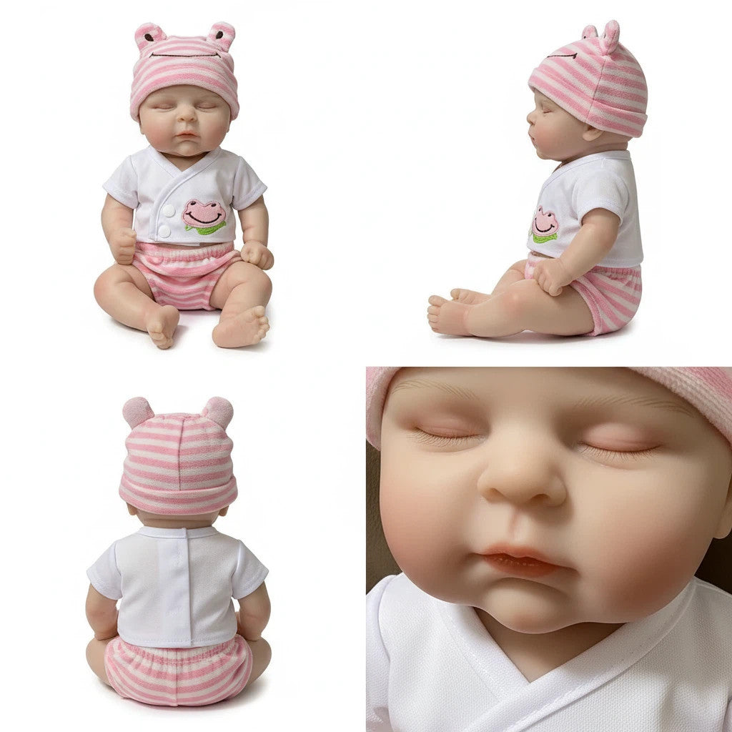 Froggy Mae 30cm Full Solid Silicone Reborn Baby Doll Stretchable Limbs, Frog Outfit Included