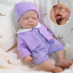 Lavender Bloom 30cm Full Solid Silicone Open-Mouth Sleeping Reborn Baby Doll ✨ Stretchable Limbs, Washable, Purple Floral Knit Outfit Included