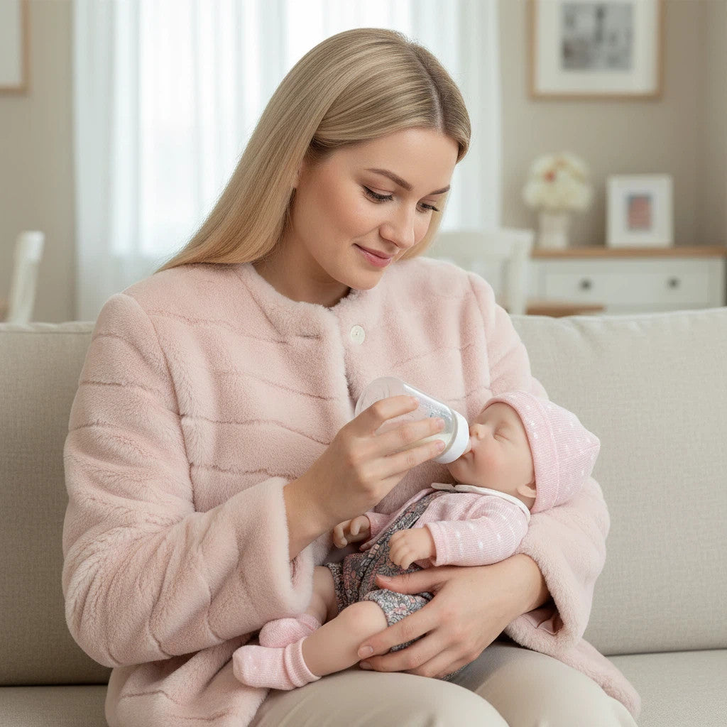 Lily Anne 30cm Full Solid Silicone Open-Eye Reborn Baby Doll, Pink Floral Romper Outfit Included