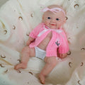 Daisy Mae 30cm Full Solid Silicone Open-Mouth Girl Reborn Baby Doll ✨ Stretchable Limbs, Washable, Pink Knit Bow Outfit Included