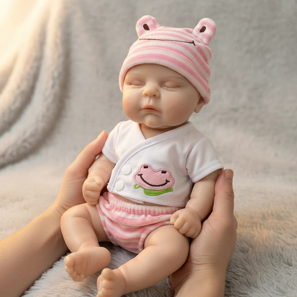 Froggy Mae 30cm Full Solid Silicone Reborn Baby Doll Stretchable Limbs, Frog Outfit Included