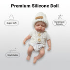 Boneca Reborn de Silicone Sólido Mini Oliver James 20cm Lavável, Membros Flexíveis, Olhos Fechados de Recém-Nascido Dormindo, Roupa de Tricô Branca Incluída