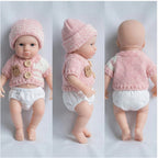 Luna Belle Boneca Reborn de Silicone Sólido de 20cm ✨ Membros Elásticos, Olhos de Acrílico de Taiwan, Roupa de Tricô de Coelhinho Rosa Incluída