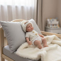 Oliver James 20cm Mini Full Solid Silicone Reborn Baby Doll Washable, Stretchable Limbs, Closed Eyes Sleeping Newborn, White Knit Outfit Included