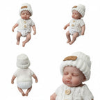 Boneca Reborn de Silicone Sólido Mini Oliver James 20cm Lavável, Membros Flexíveis, Olhos Fechados de Recém-Nascido Dormindo, Roupa de Tricô Branca Incluída