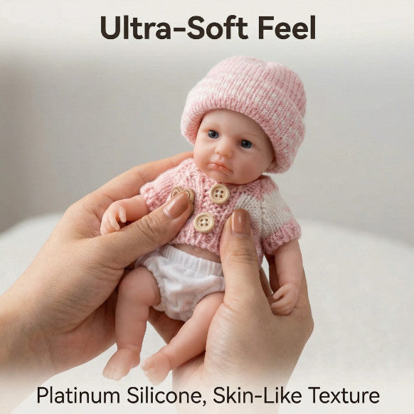 Luna Belle 20cm Full Solid Silicone Reborn Baby Doll ✨ Stretchable Limbs, Taiwan Acrylic Eyes, Pink Bunny Knit Outfit Included