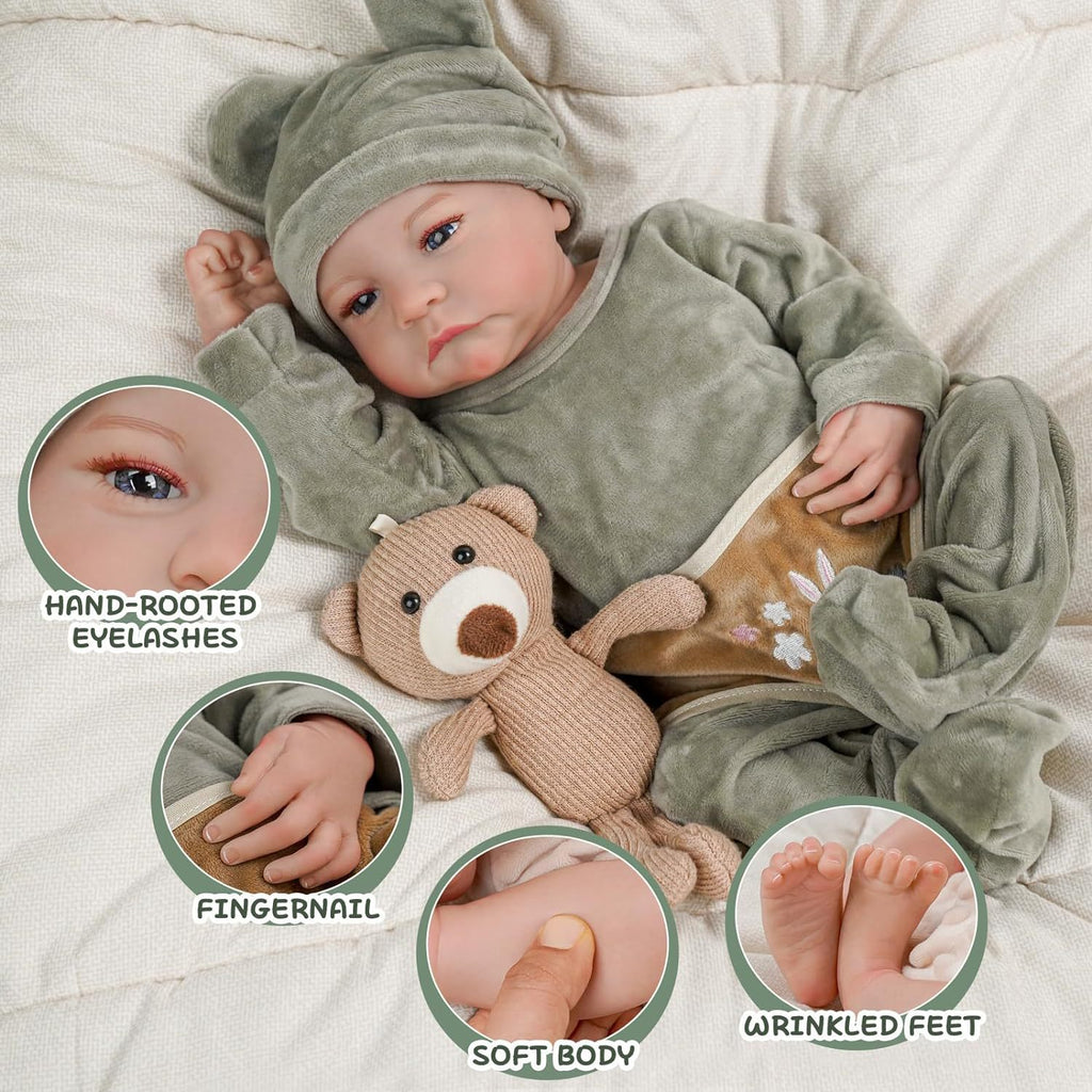 18 Inch Realistic Reborn Baby Doll Levi | Soft Silicone Lifelike Newborn Doll with Removable Bunny Outfit, 3D Simulated Skin & High Simulation Eyes, Gift for Kids & Collectors