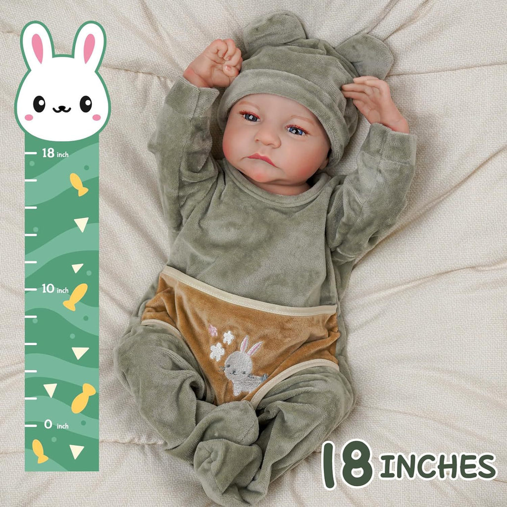 18 Inch Realistic Reborn Baby Doll Levi | Soft Silicone Lifelike Newborn Doll with Removable Bunny Outfit, 3D Simulated Skin & High Simulation Eyes, Gift for Kids & Collectors