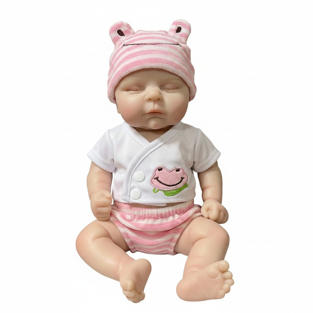 Froggy Mae 30cm Full Solid Silicone Reborn Baby Doll Stretchable Limbs, Frog Outfit Included