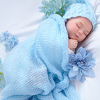 Boneca Bebê Reborn de Silicone Sólido Lullaby Blue 40 cm Menina Dormindo