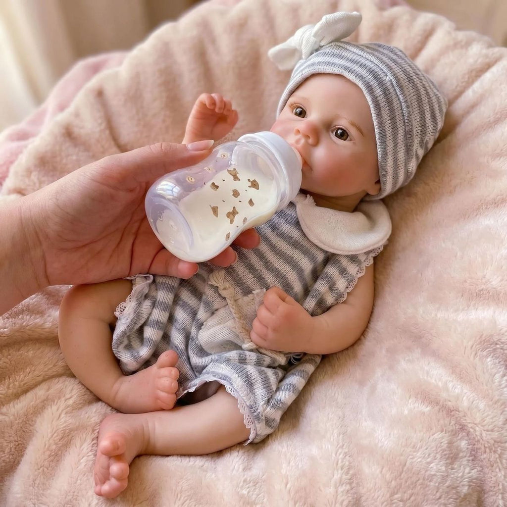 Willow Grace 30cm Ultra Soft Platinum Silicone Reborn Baby Doll ✨ Bouncy Stretchable Limbs, Cute Striped Bunny Outfit Included