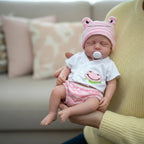 Lily Pad 30cm Full Solid Silicone Sleeping Reborn Baby Doll ✨ Hand-Rooted Lashes, Ultra Soft Stretchable Limbs, Pink Frog Outfit Included