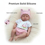 Lily Pad 30cm Full Solid Silicone Sleeping Reborn Baby Doll ✨ Hand-Rooted Lashes, Ultra Soft Stretchable Limbs, Pink Frog Outfit Included
