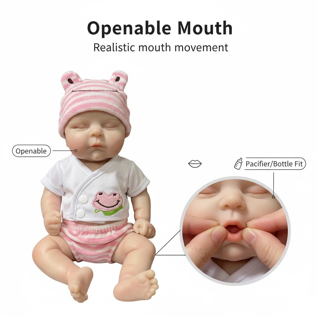Froggy Mae 30cm Full Solid Silicone Reborn Baby Doll Stretchable Limbs, Frog Outfit Included