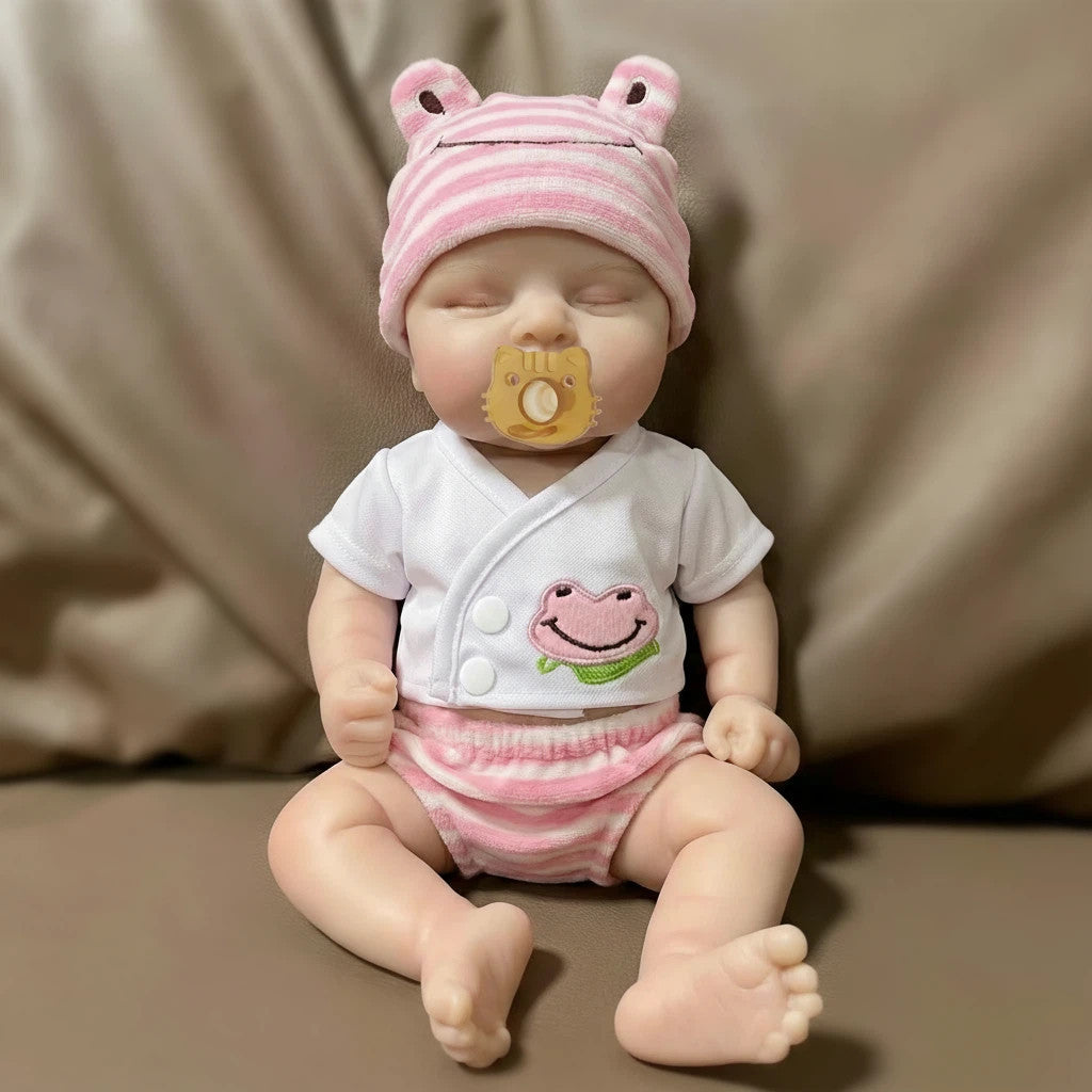 Froggy Mae 30cm Full Solid Silicone Reborn Baby Doll Stretchable Limbs, Frog Outfit Included