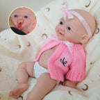 Daisy Mae 30cm Full Solid Silicone Open-Mouth Girl Reborn Baby Doll ✨ Stretchable Limbs, Washable, Pink Knit Bow Outfit Included