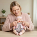Boneca de Bebê Reborn de Silicone Sólido de 30 cm Olhos Abertos Lily Anne, Macacão Floral Rosa Incluído