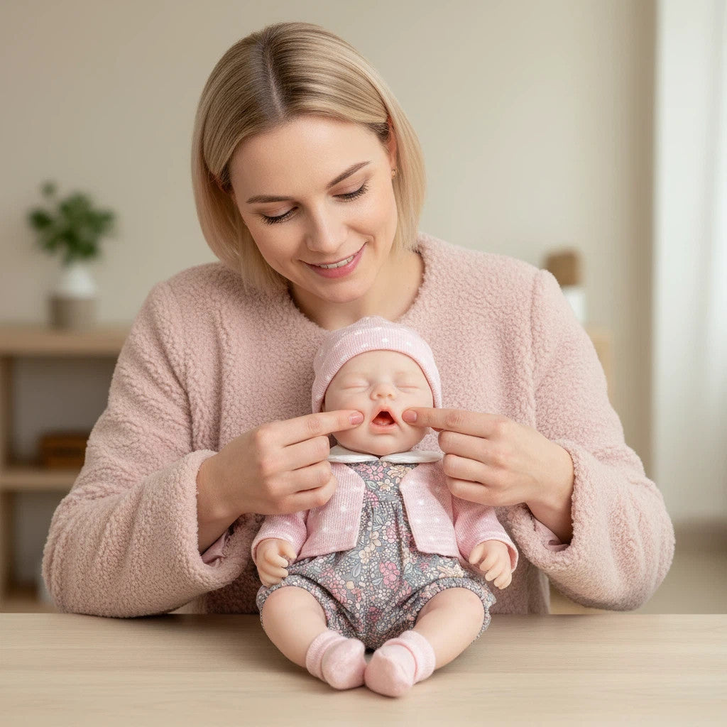 Lily Anne 30cm Full Solid Silicone Open-Eye Reborn Baby Doll, Pink Floral Romper Outfit Included