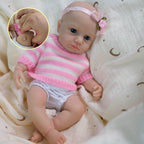 Boneca Bebê Reborn de Silicone Sólido Lulu 20cm, Membros Flexíveis, Roupa de Malha Listrada Rosa Incluída