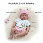 Lily Pad 30cm Full Solid Silicone Sleeping Reborn Baby Doll ✨ Hand-Rooted Lashes, Ultra Soft Stretchable Limbs, Pink Frog Outfit Included