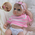 Lulu May 20cm Full Solid Silicone Reborn Baby Doll, Stretchable Limbs, Pink Striped Knit Outfit Included