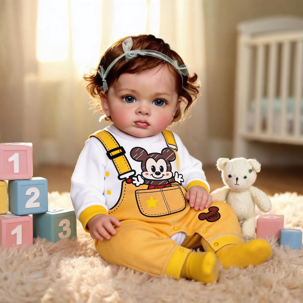 CURLY MAX Reborn Baby Doll ✨ 22 INCH Imported Soft Vinyl Limbs | Acrylic Eyes, 3D Ultra-Realistic Skin | Complete Gift Set with Rattle, Bottle, Pacifier & Birth Certificate
