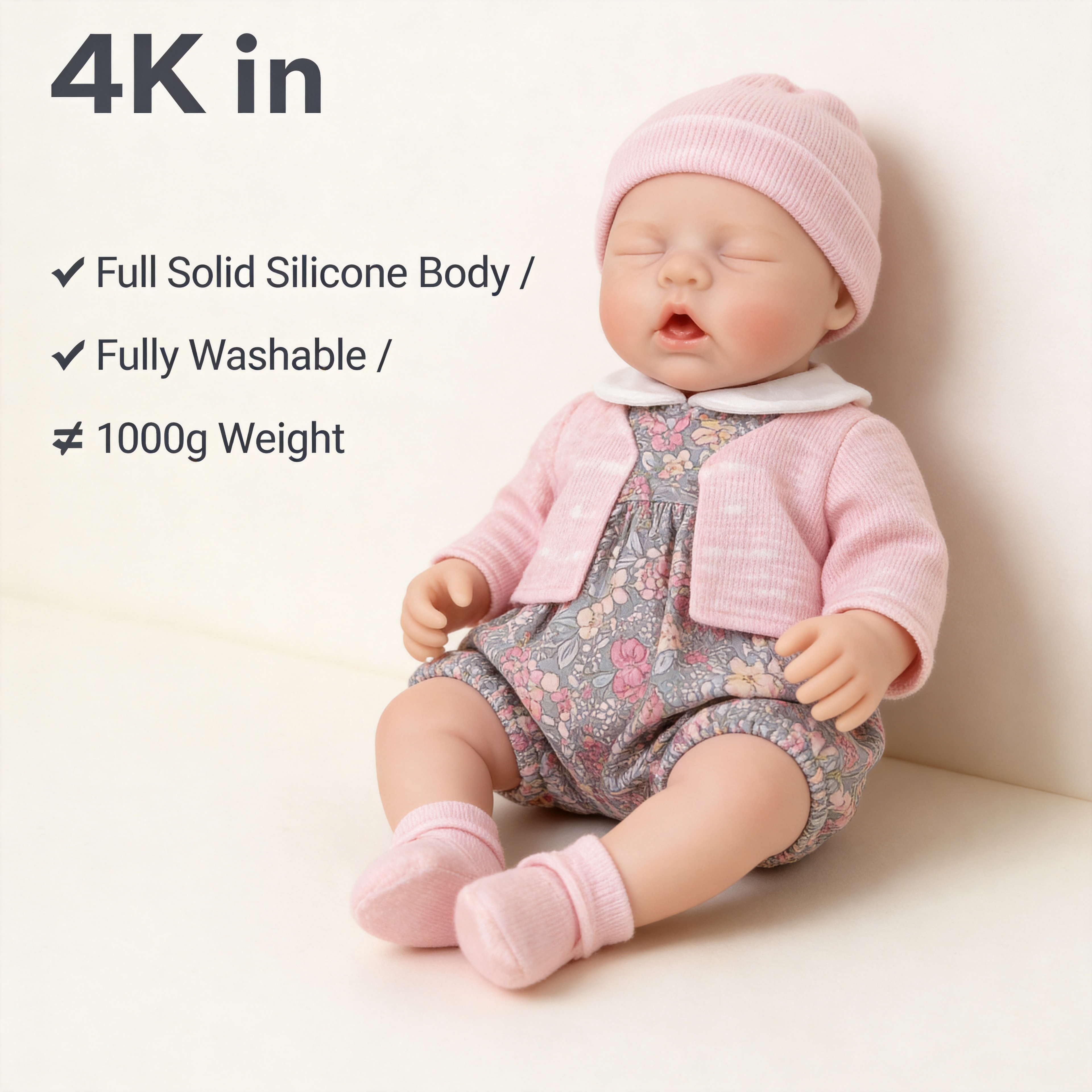Boneca de Bebê Reborn de Silicone Sólido de 30 cm Olhos Abertos Lily Anne, Macacão Floral Rosa Incluído