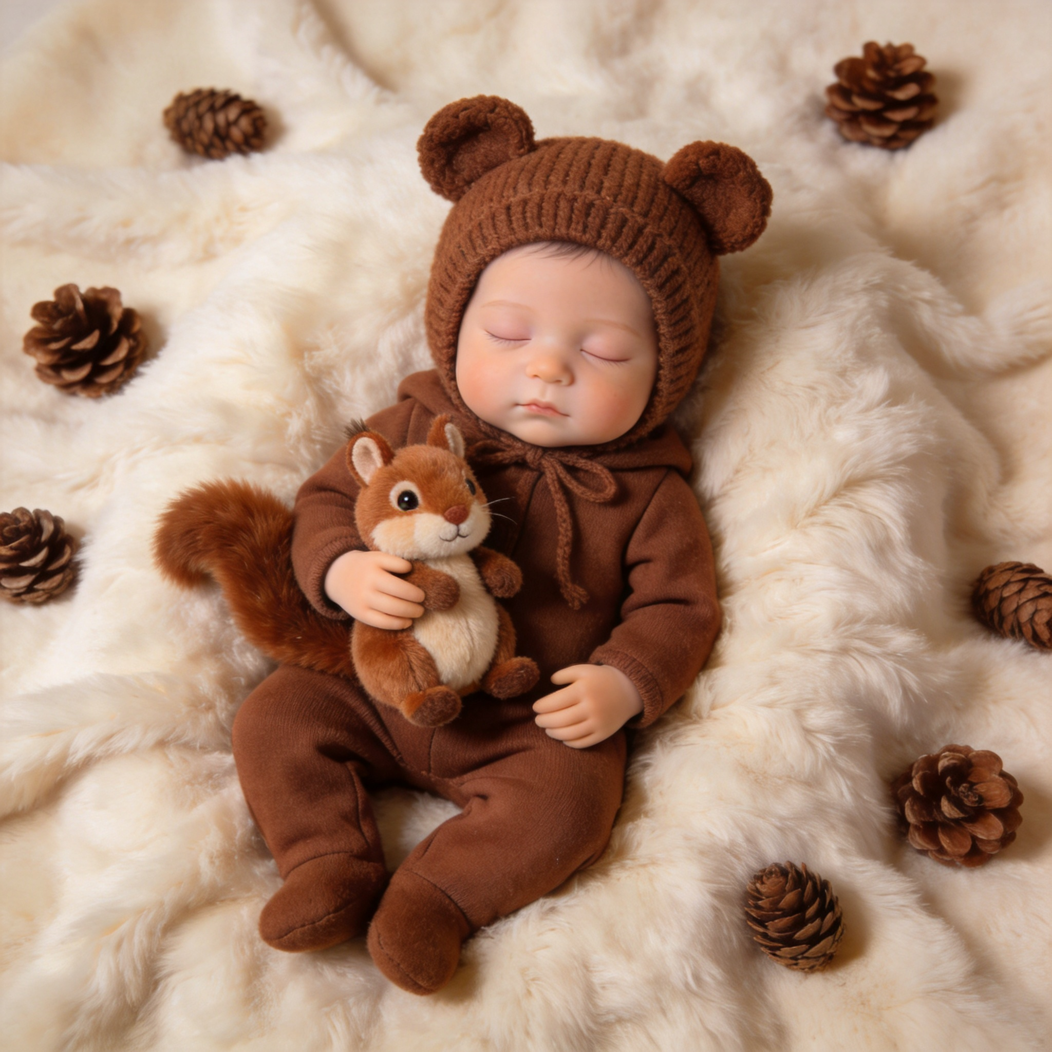 Urso Barnaby Boneca Bebê Reborn Menino Dormindo de Silicone Sólido de 39,8 cm