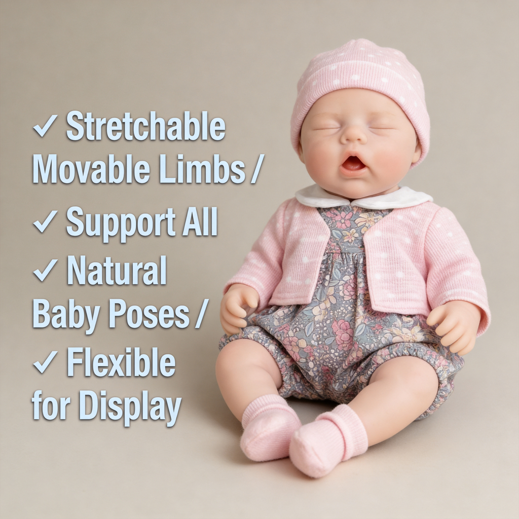 Boneca de Bebê Reborn de Silicone Sólido de 30 cm Olhos Abertos Lily Anne, Macacão Floral Rosa Incluído