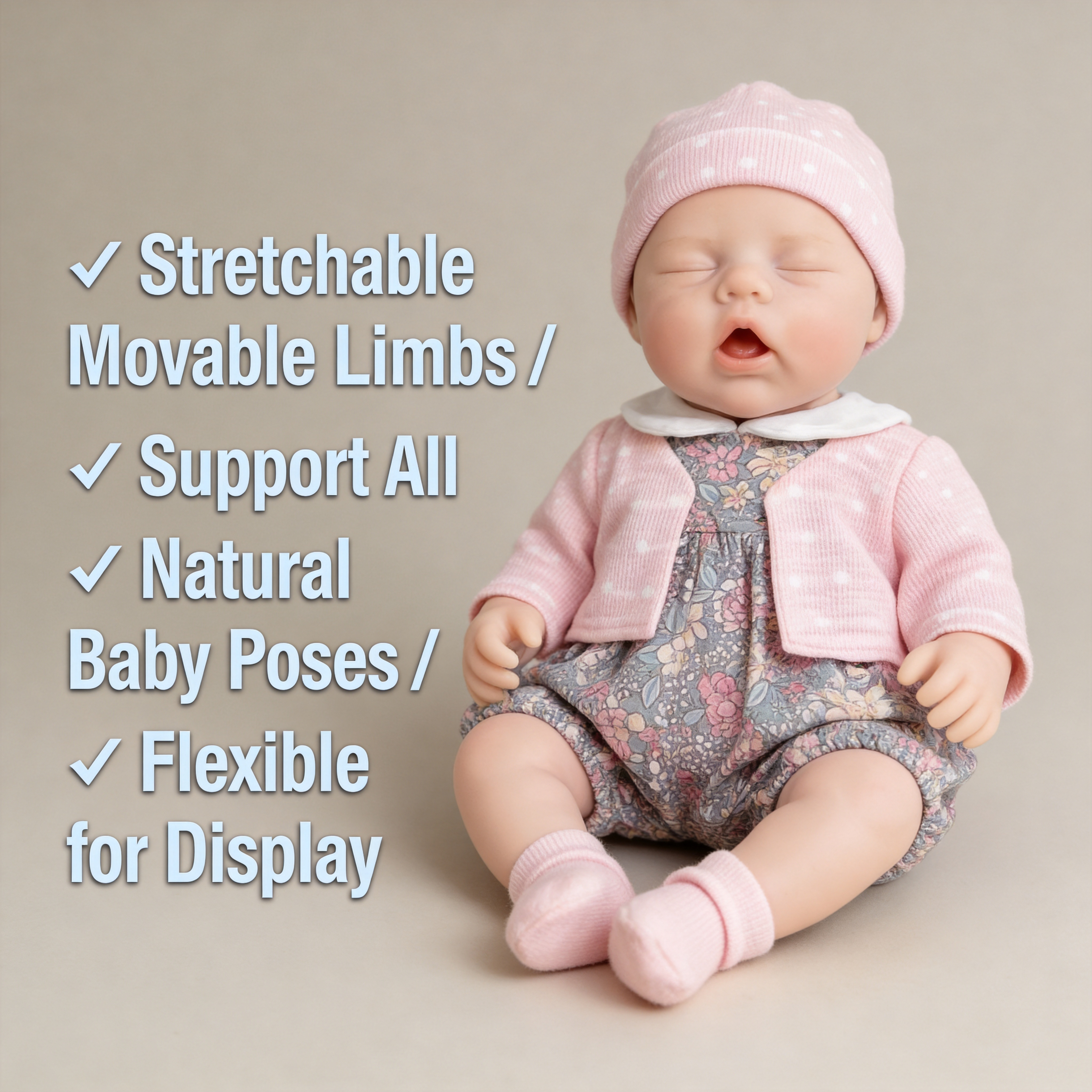 Boneca de Bebê Reborn de Silicone Sólido de 30 cm Olhos Abertos Lily Anne, Macacão Floral Rosa Incluído