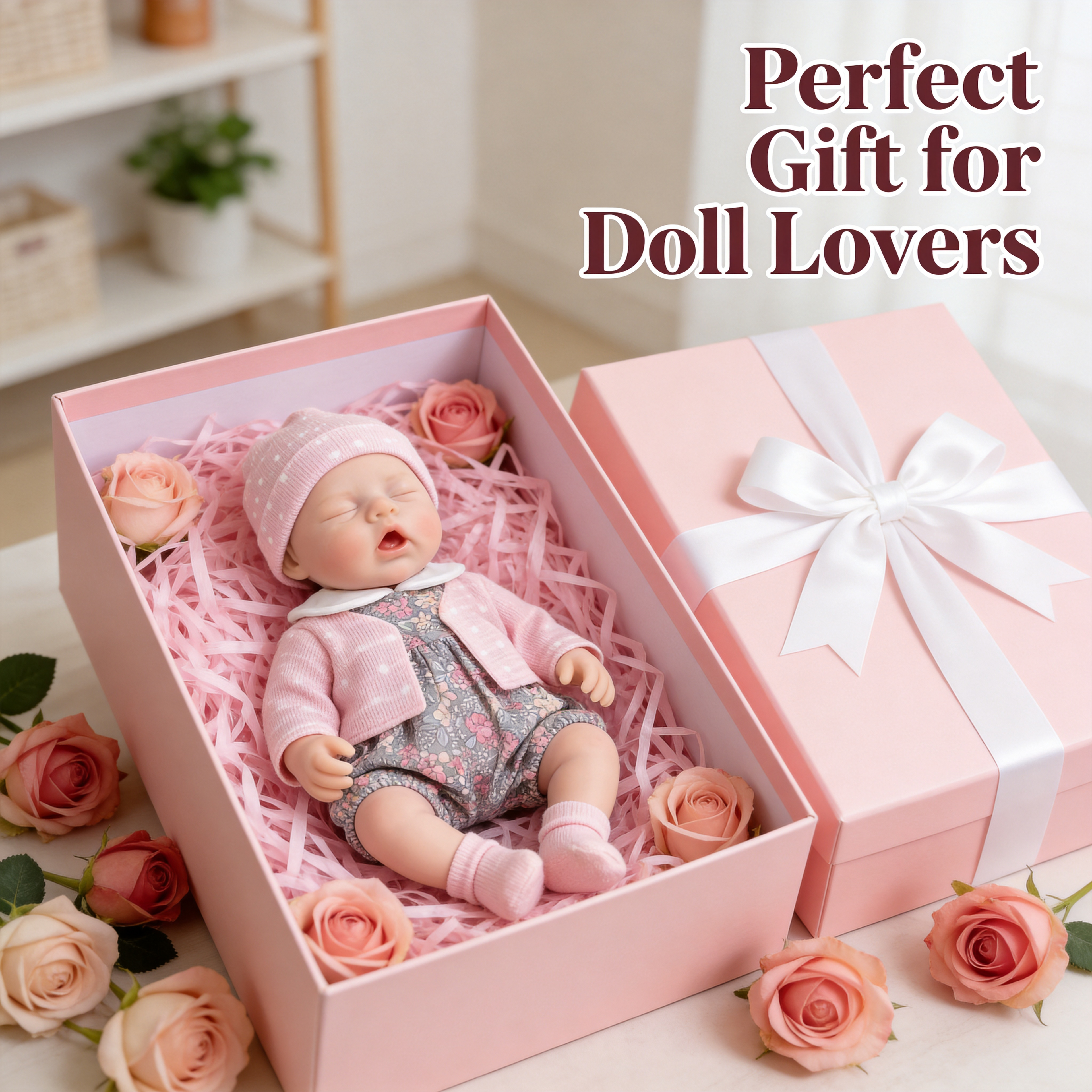 Boneca de Bebê Reborn de Silicone Sólido de 30 cm Olhos Abertos Lily Anne, Macacão Floral Rosa Incluído