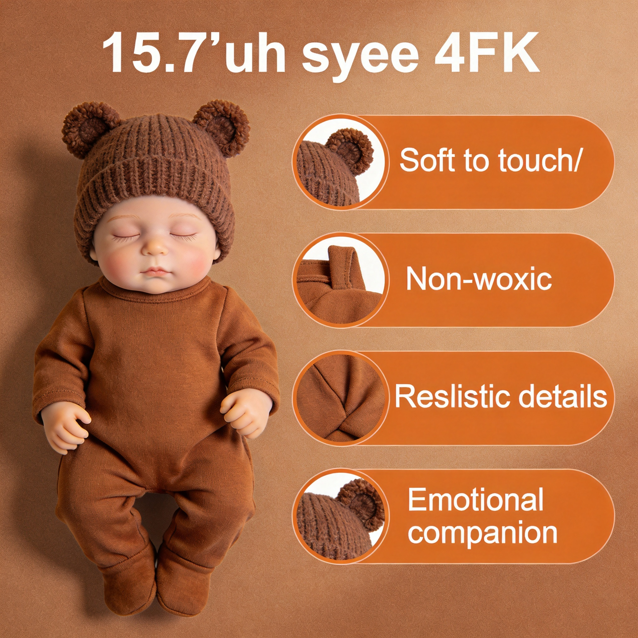 Urso Barnaby Boneca Bebê Reborn Menino Dormindo de Silicone Sólido de 39,8 cm