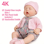 Boneca de Bebê Reborn de Silicone Sólido de 30 cm Olhos Abertos Lily Anne, Macacão Floral Rosa Incluído